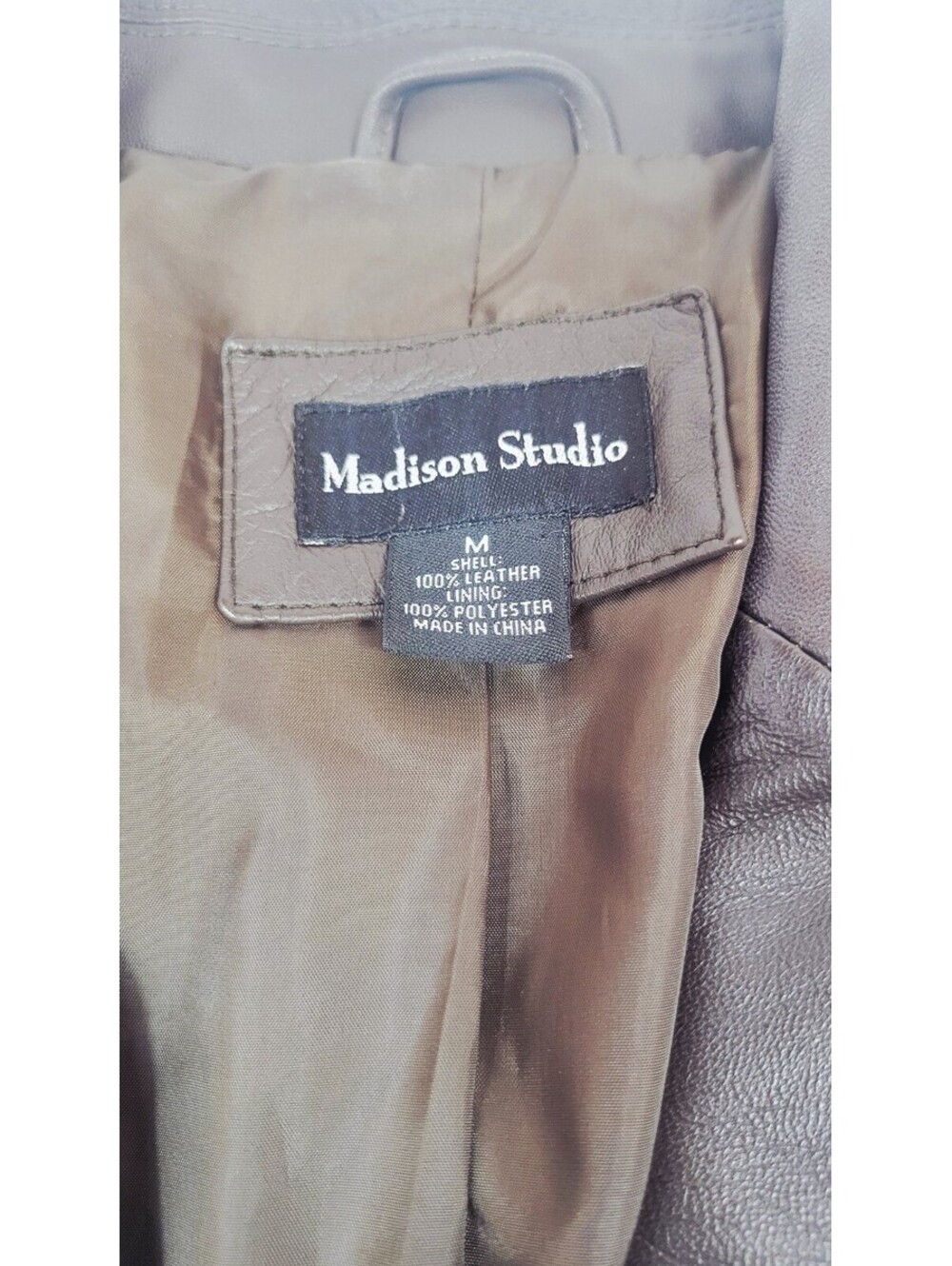 Madison Studio Womens Brown Genuine Leather Pick Stitch Blazer Jacket Medium